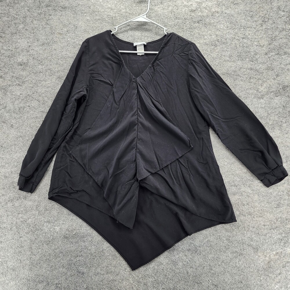 Soft Surroundings Shirt Womens Large Long Sleeve Black V Neck Asymmetrical Hem